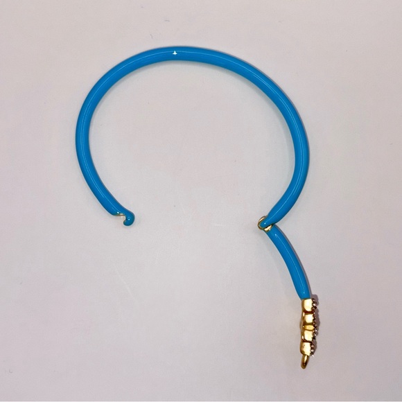 New Tory Burch Eleanor Pave Hinged Cuff Bracelet - Blue & Gold - Picture 3 of 5